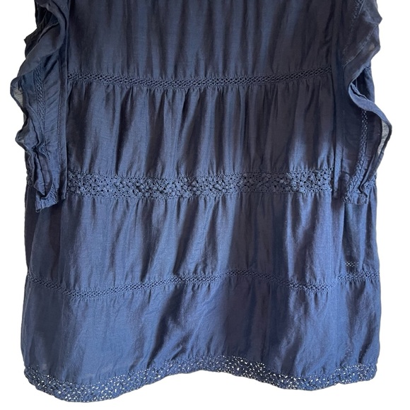 Reiss silk blend navy embroidered ruffle lightweight blouse. - Picture 8 of 16